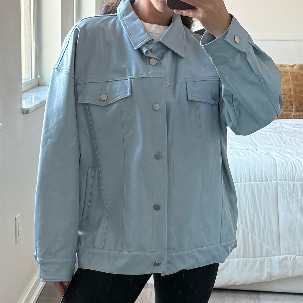 Le Lis Light Blue Pleather Jacket